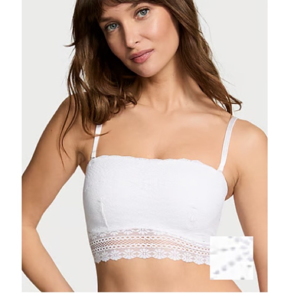Victoria’s Secret Daisy Lace Lightly Lined Bandeau Bra Top Wireless NWT